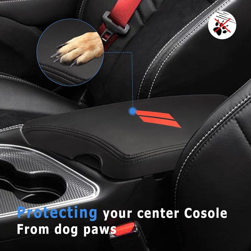 INTGET Car Center Console Armrest Cover for Dodge Challenger Accessories 2023 2022 2021 2020 2019 2018 2017 2016 2015 Interior Arm Rest Seat Cover Middle Console Lid Protector Pad(Black Stitches) - Image 3