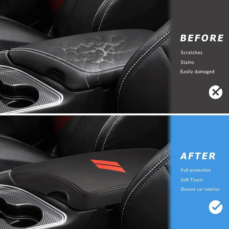 INTGET Car Center Console Armrest Cover for Dodge Challenger Accessories 2023 2022 2021 2020 2019 2018 2017 2016 2015 Interior Arm Rest Seat Cover Middle Console Lid Protector Pad(Black Stitches) - Image 2