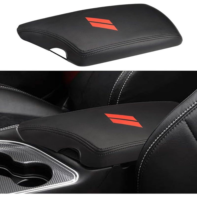 INTGET Car Center Console Armrest Cover for Dodge Challenger Accessories 2023 2022 2021 2020 2019 2018 2017 2016 2015 Interior Arm Rest Seat Cover Middle Console Lid Protector Pad(Black Stitches) - Image 1