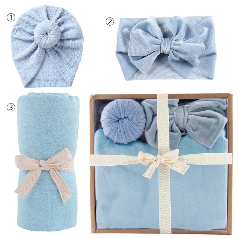 Bluejw Newborn Swaddle Set for Baby Girls - Swaddlers Blanket, Hat & Headband with Bow - 3-Piece Infant Swaddle Wrap Gift Box - Image 3