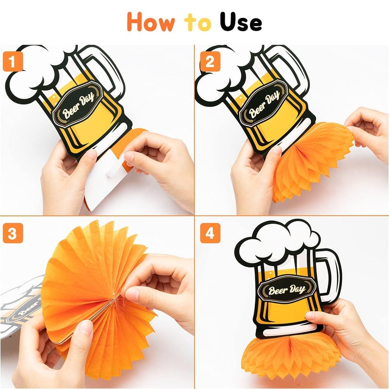 ANGOLIO Whiskey Beer Table Centerpieces - 12Pcs Whiskey Honeycomb Table Topper for Men Table Centerpiece 40th 50th 60th Birthday Party Family Photo Booth Props - Image 4