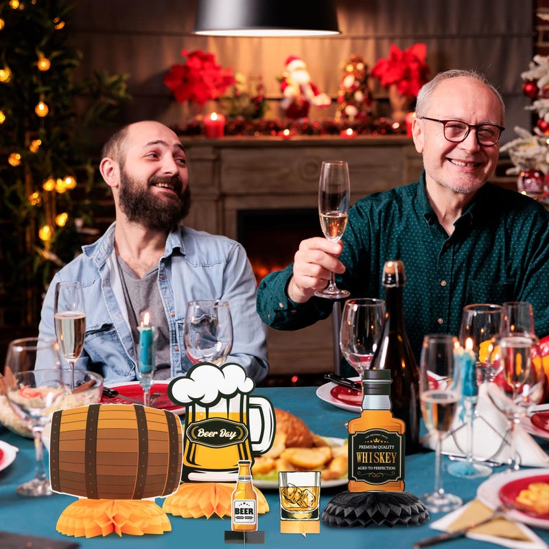 ANGOLIO Whiskey Beer Table Centerpieces - 12Pcs Whiskey Honeycomb Table Topper for Men Table Centerpiece 40th 50th 60th Birthday Party Family Photo Booth Props - Image 5