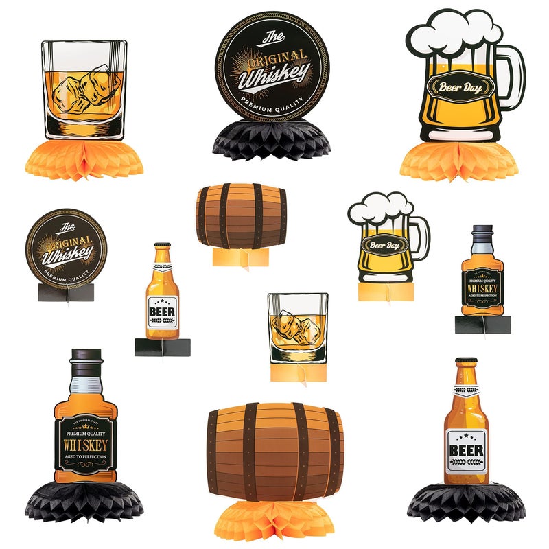 ANGOLIO Whiskey Beer Table Centerpieces - 12Pcs Whiskey Honeycomb Table Topper for Men Table Centerpiece 40th 50th 60th Birthday Party Family Photo Booth Props - Image 1