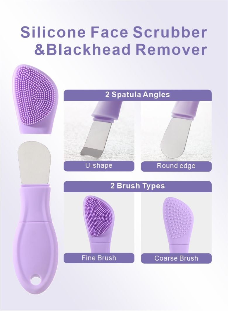 YEADMAL Silicone Face Scrubber Spatula —2in1 Pore Cleansing Brush Blackhead Remover Tool for Face Nose, Skin Black Head Remover Scraper for Men and Women Skin Care (Purple) - Image 2