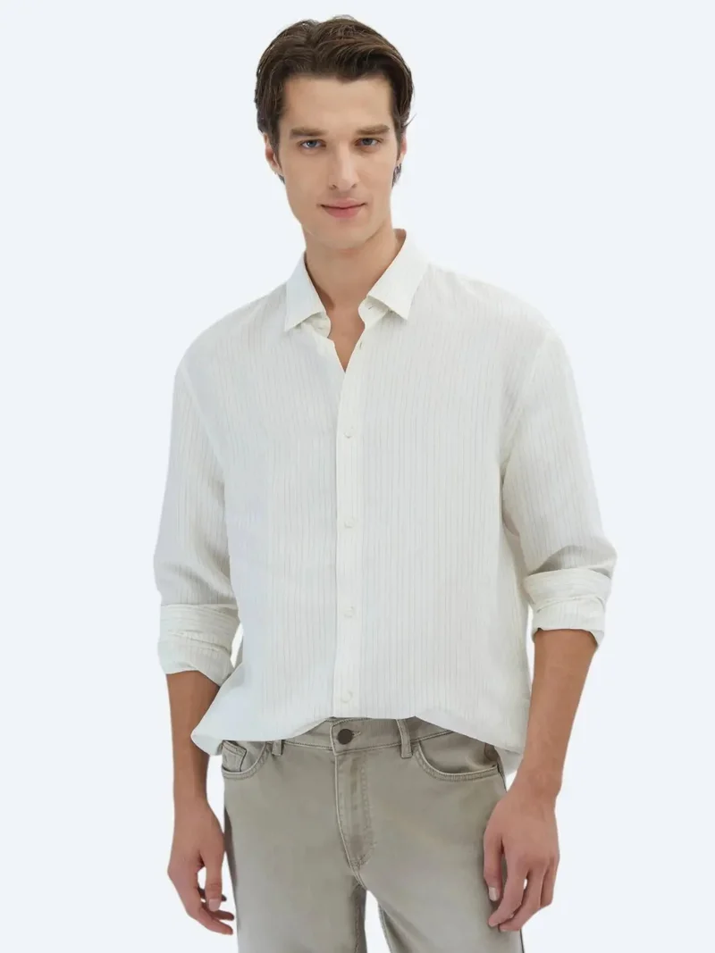 Kip Saffron Striped Oversize Fit Weaving Casual Shirt