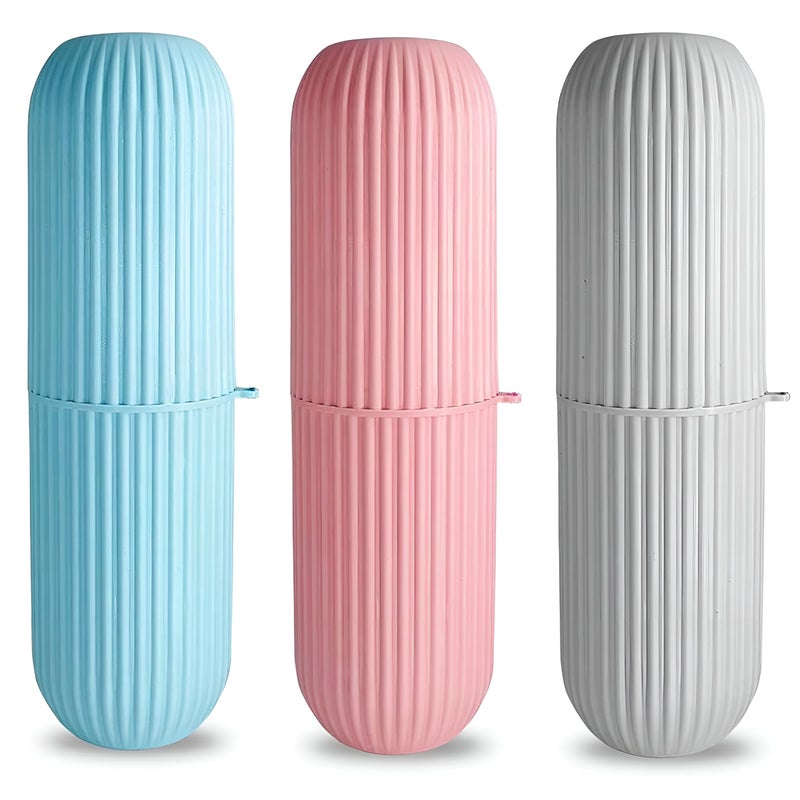 Aseenaa Capsule Shape Plastic Portable Toothpaste Toothbrush Case Holder, Storage Box Container Bathroom Organizer for Travel, Indoor and Outdoor | Pack of 3 | Color : Multicolor - Image 1