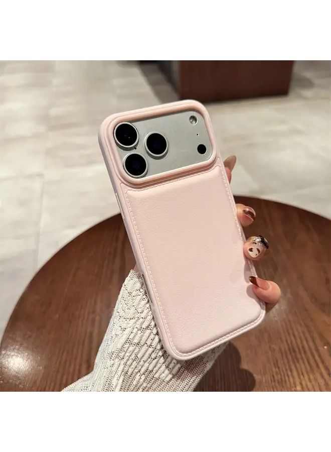 Pink Luxury Imitation Leather Soft TPU Camera Phone Case for iPhone 14 Pro Protection - Image 5