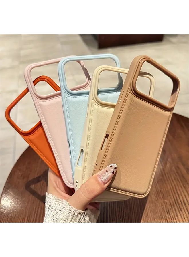 Pink Luxury Imitation Leather Soft TPU Camera Phone Case for iPhone 14 Pro Protection - Image 1