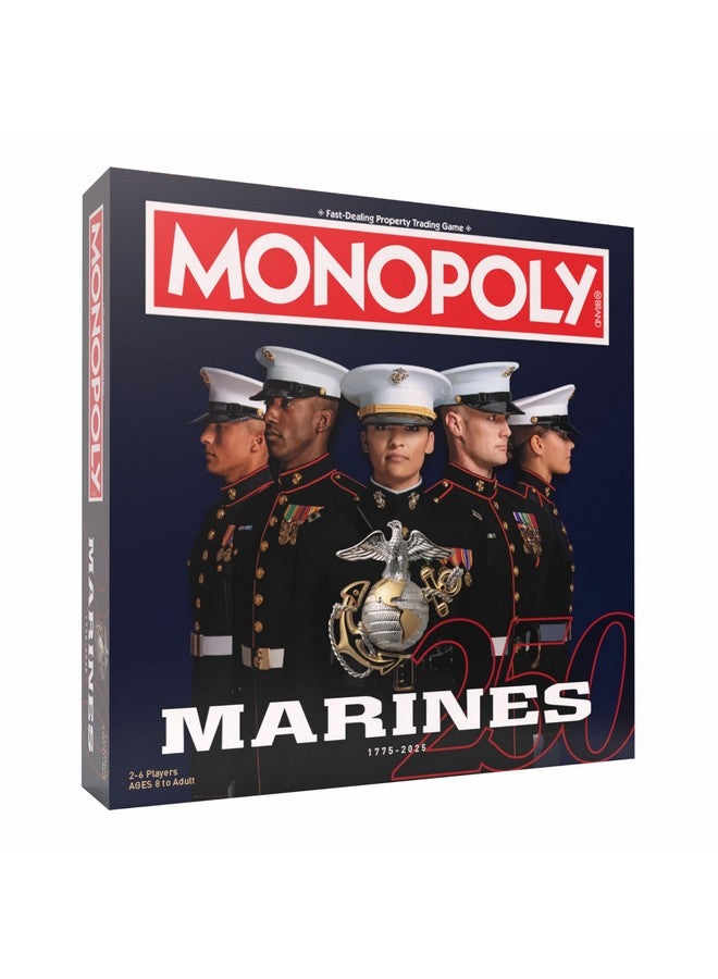 USAopoly مونوبولي: إصدار الذكرى 250 للبحرية، احتفل بـ 250 عامًا، اشترِ القواعد في جميع أنحاء العالم وقم بالترقية بالخيام والثكنات، العب كرموز: أحذية قتالية، بولدوغ، والمزيد، منتجات مرخصة رسميًا - Image 1
