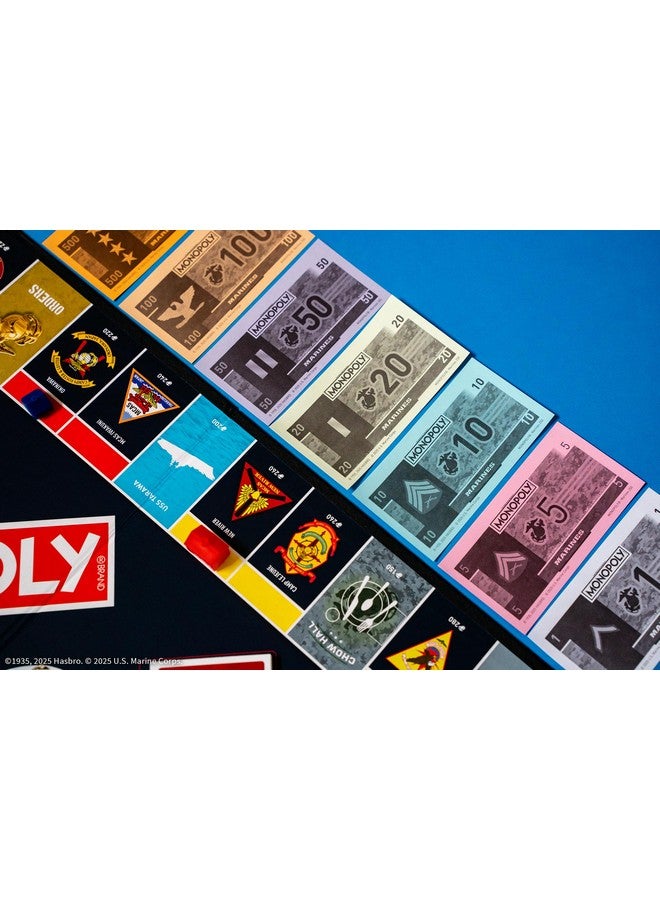 USAopoly مونوبولي: إصدار الذكرى 250 للبحرية، احتفل بـ 250 عامًا، اشترِ القواعد في جميع أنحاء العالم وقم بالترقية بالخيام والثكنات، العب كرموز: أحذية قتالية، بولدوغ، والمزيد، منتجات مرخصة رسميًا - Image 3