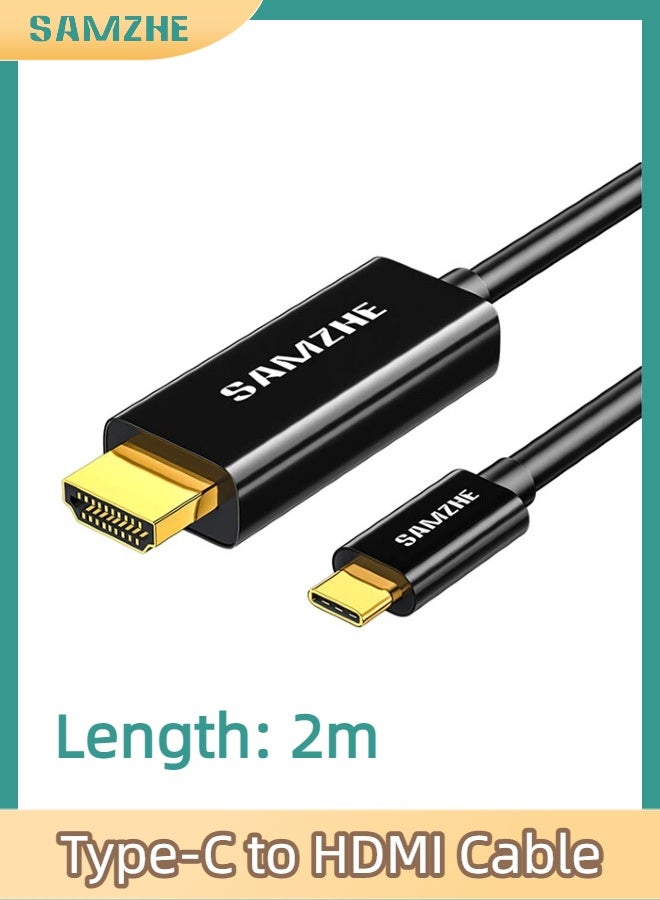 SAMZHE كبل محول من USB Type-C إلى HDMI بطول 2 أمتار، كبل عالي السرعة يدعم دقة 4K@60Hz/2K@144Hz بدقة ألوان 10 بت، متوافق مع معيار HDMI 2.0، موصلات مطليّة بالذهب، خاصية التوصيل والاستخدام الفوري، متوافق مع أجهزة الكمبيوتر المحمول، الهواتف المحمولة، الشاشات، أجهزة العرض والتلفزيونات - Image 1
