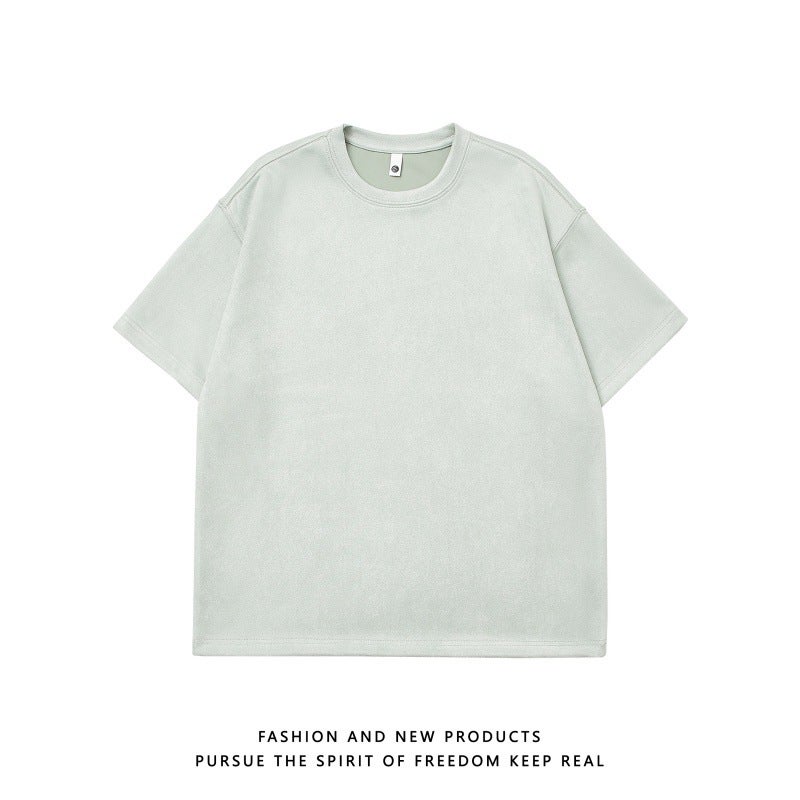 Us Size Spot High Quality Men'S 220G Suede Short-Sleeved Pure Color T-Shirt - Image 4