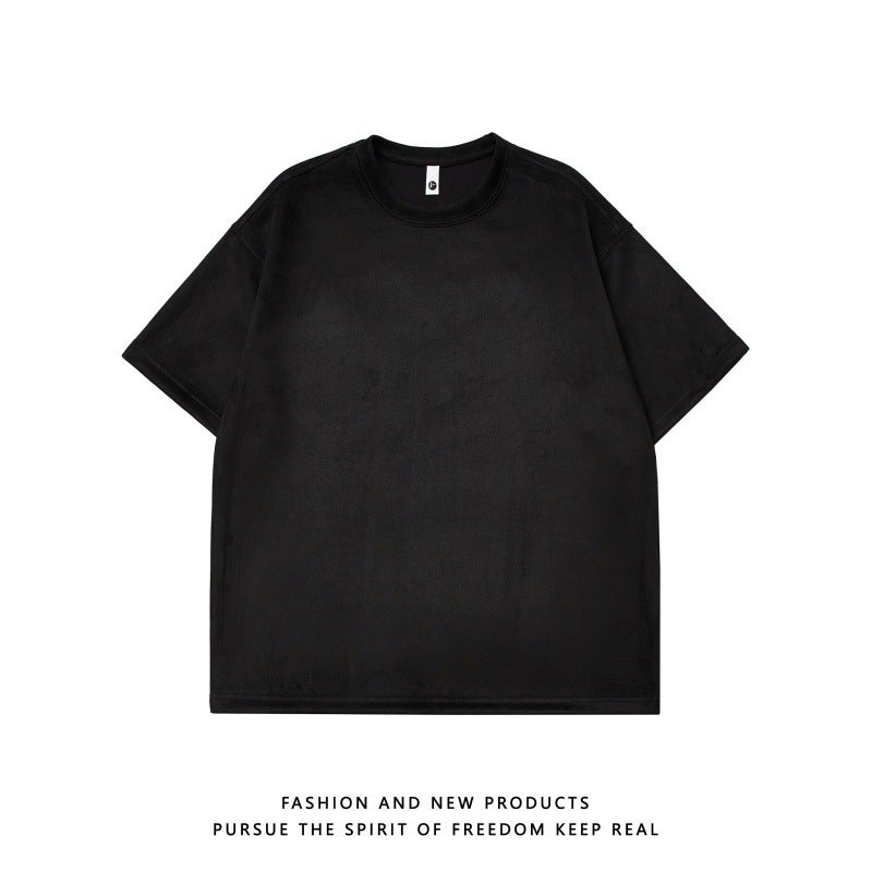 Us Size Spot High Quality Men'S 220G Suede Short-Sleeved Pure Color T-Shirt - Image 3