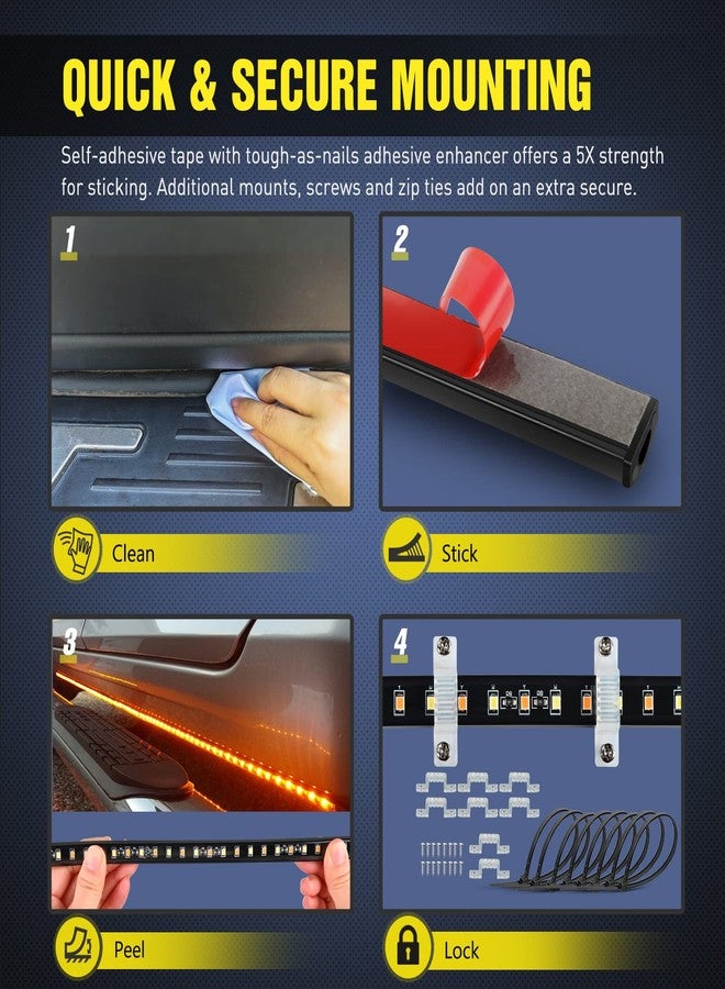 Nilight Truck Running Board Lights 2PCS 60 Inch LED Side Maker White Courtesy Light & Sequential Amber Turn Signal Lighting Strips Kit for Trucks Pickup SUV - Image 4