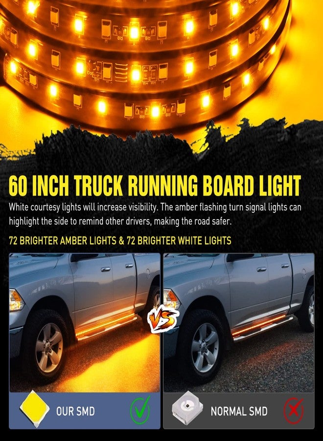 Nilight Truck Running Board Lights 2PCS 60 Inch LED Side Maker White Courtesy Light & Sequential Amber Turn Signal Lighting Strips Kit for Trucks Pickup SUV - Image 3