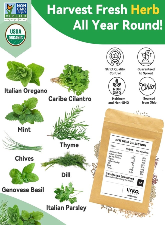 LYKOCLEAN Gourmet Herb Seed Pod Kit Compatible with AeroGarden, idoo, Ahopegarden, Gardencube with Basil, Parsley, Thyme, Mint, Cilantro, Dill, Oregano, Chives - Compatible with All Hydroponics(8-Pod) - Image 2