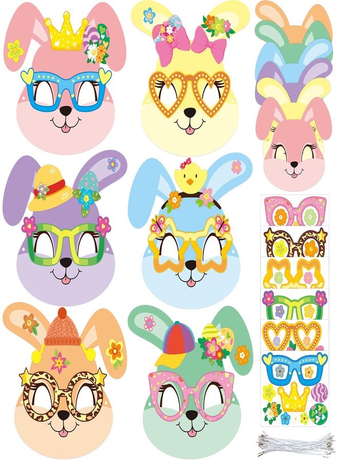 WorldBazaar Easter Bunny Mask Crafts 24 Packs DIY Paper Spring Bunny Mask with Stickers Classroom Family Activities Spring Crafts Easter Party Supplies - Image 1
