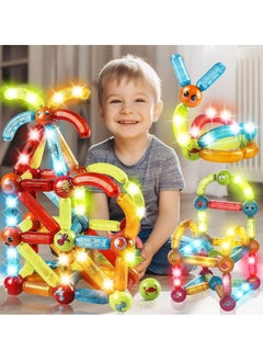 52 PCS Light Magnetic Building Blocks Toy for Kids  Magnetic Sticks and Balls Set- Different Sizes & Curve Shaped - for Boys and Girls