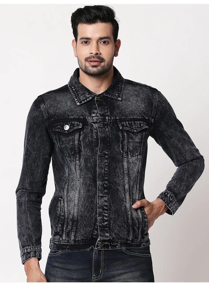 HIGH STAR Men Black Solid Denim Jacket