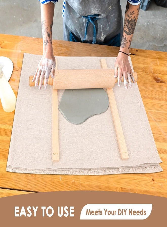 Ahier 12 Pcs Pottery Tools Teaching Set, Include17in Slab Roller for Clay Pottery and 10 Pcs 5 Size Wooden Rolling Pin Guides, 1 Linen Tablecloth for Ceramic Clay Making - Image 4