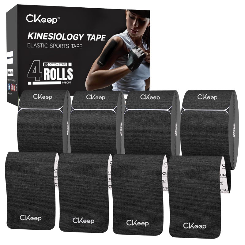 شريط كينيسيوLOGY CKeep 4 رول أصلي قطن مرن شريط رياضي 20 مقطع 10 شرائط لكل منها أسود مثالي لدعم العضلات والوقاية من الإصابات