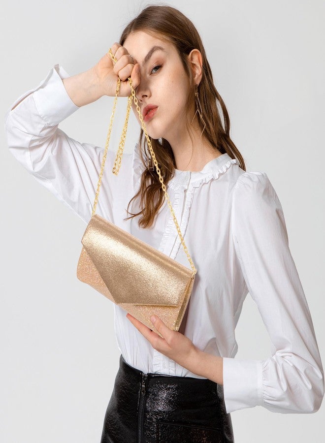 Toptime Clutch Purses for Women Glossy & Shiny Envelope Evening Bag Formal Splicing Handbags for Wedding Cocktail Prom (Rose Gold) - Image 3