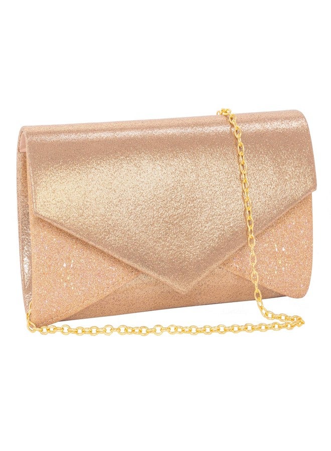 Toptime Clutch Purses for Women Glossy & Shiny Envelope Evening Bag Formal Splicing Handbags for Wedding Cocktail Prom (Rose Gold) - Image 1