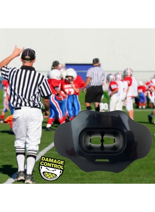 DAMAGE CONTROL واقي الفم - واقي فم للشباب يحمي الشفاه والأسنان - بدون مصاصة مغلية، قطعة فم قابلة للتنفس - قطعة فم كرة القدم - تعمل مع التقويم - حزام خوذة متضمن - Image 5