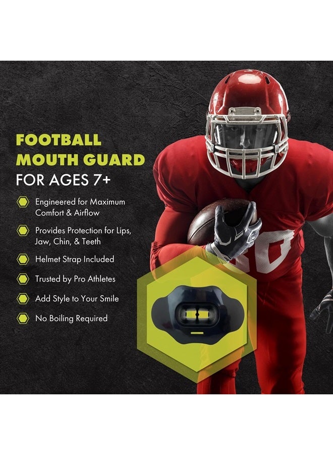 DAMAGE CONTROL واقي الفم - واقي فم للشباب يحمي الشفاه والأسنان - بدون مصاصة مغلية، قطعة فم قابلة للتنفس - قطعة فم كرة القدم - تعمل مع التقويم - حزام خوذة متضمن - Image 2