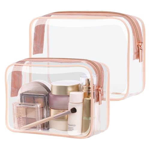 PACKISM TSA Approved Toiletry Bag - Clear Makeup Bags in 2 Size, Durable with Supporting Frame, Perfect for Travel Essentials, Carry-on Airport Airline Compliant Bag, Rose Pink - Image 1