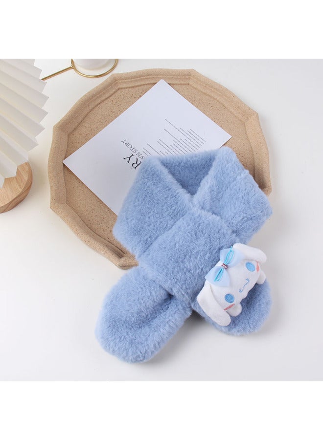 K-style Of Cute And Versatile Plush Kidsren's Scarf Cartoon Boys And Girls Thickeneded Imitation Rabbit Fur Winter Baby Warm Scarf