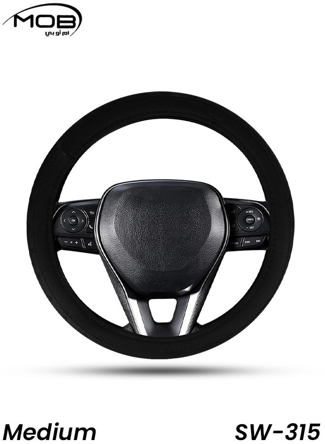 MOB Premium Leather Steering Wheel Cover Medium Size – Universal Fit, Soft Padded Grip, Non-Slip, Durable, All-Season Comfort for Cars & SUVs,  SW-315 - Image 1