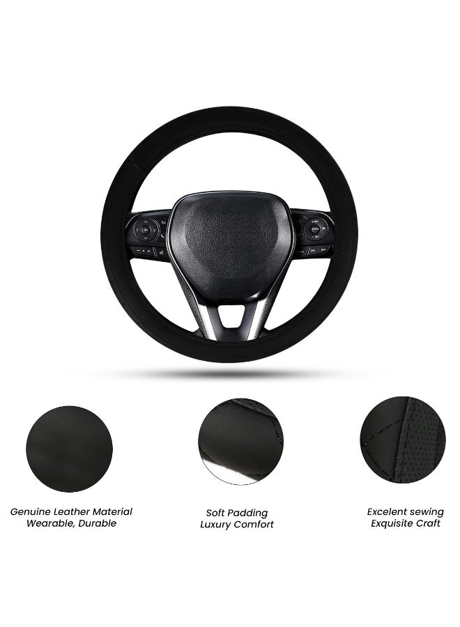 MOB Premium Leather Steering Wheel Cover Medium Size – Universal Fit, Soft Padded Grip, Non-Slip, Durable, All-Season Comfort for Cars & SUVs,  SW-315 - Image 2