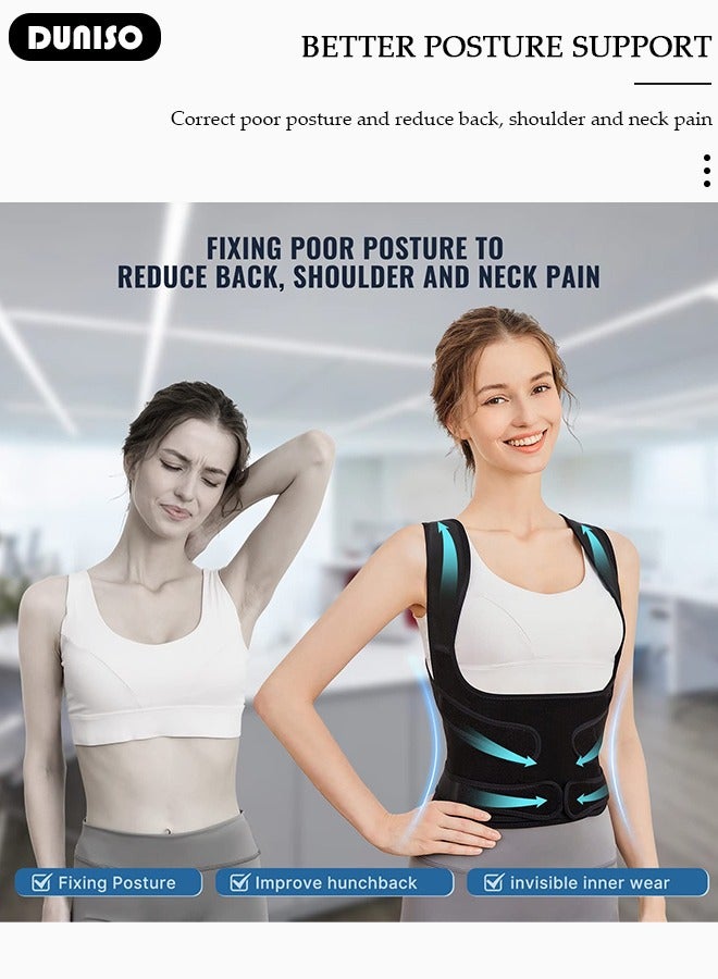 DUNISO دعامة ظهر لتصحيح الوضعية، للنساء والرجال، دعم ظهر قابل للتعديل، تنفس وسهل الارتداء، يخفف آلام الظهر، آلام الرقبة، آلام الكتف، آلام أسفل الظهر - Image 5