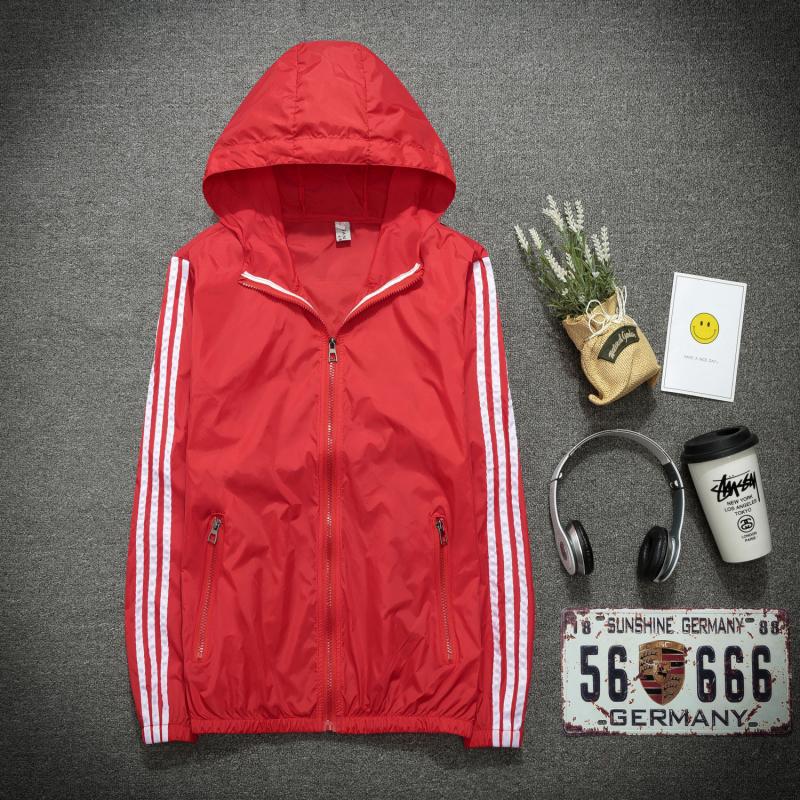Generic Summer Couples Coat Mens Jacket Coat Outdoor Sports Teenagers Three Bar Clothing Trendy Thin Sun Protection Clothing Red (three-pole hooded sunscreen)
