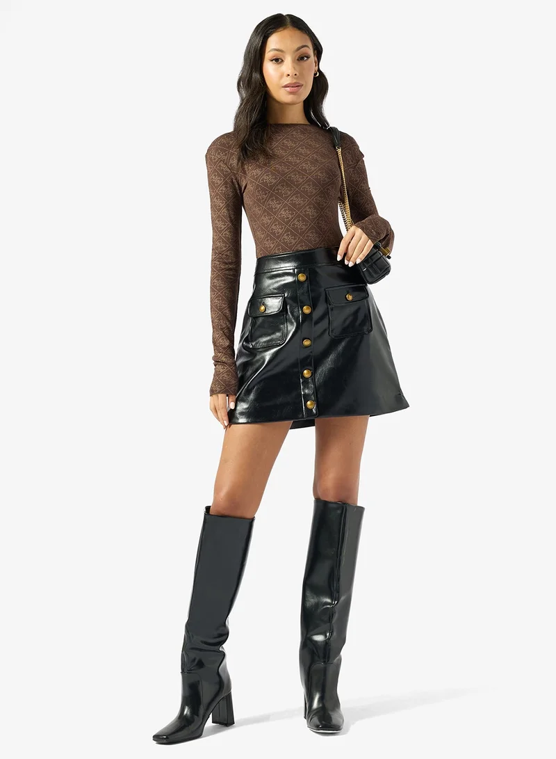 GUESS Blandine Buttoned Detail A-Line Mini Skirt
