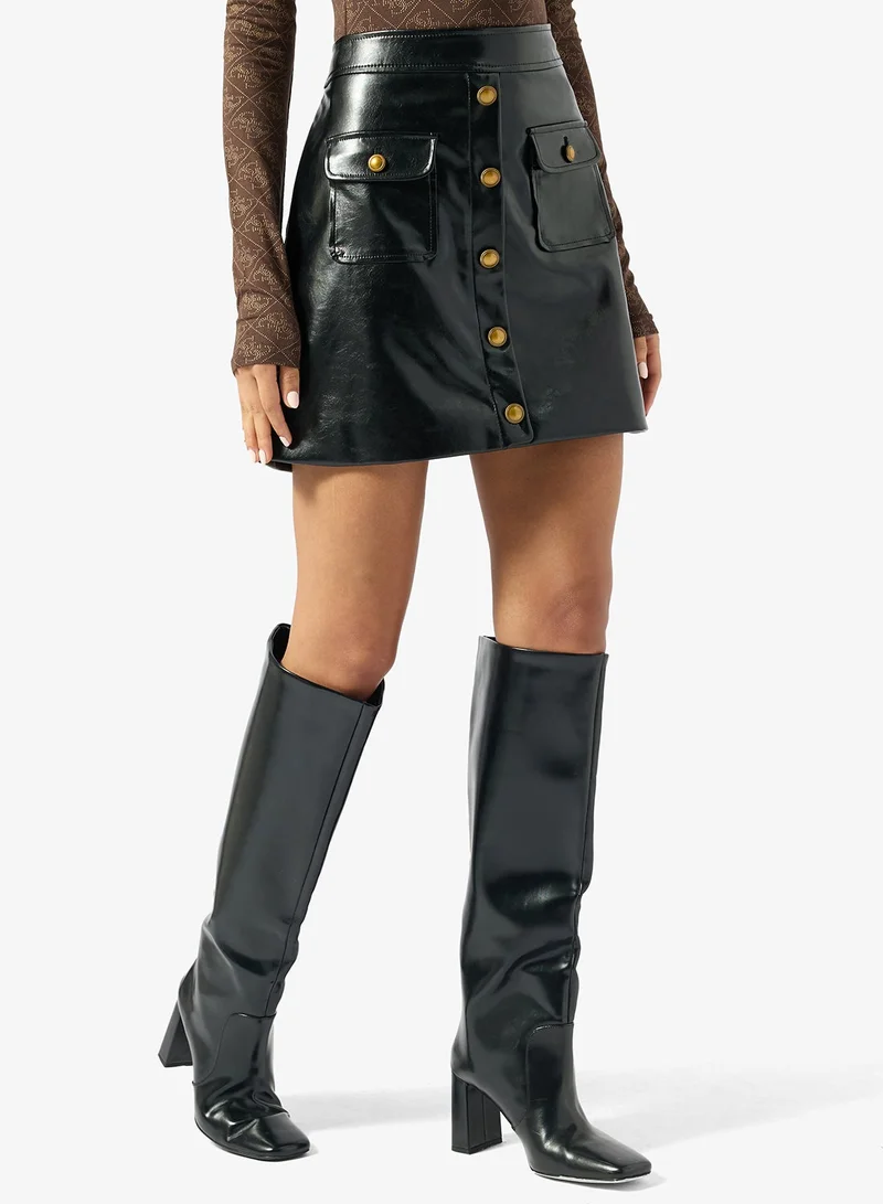 GUESS Blandine Buttoned Detail A-Line Mini Skirt