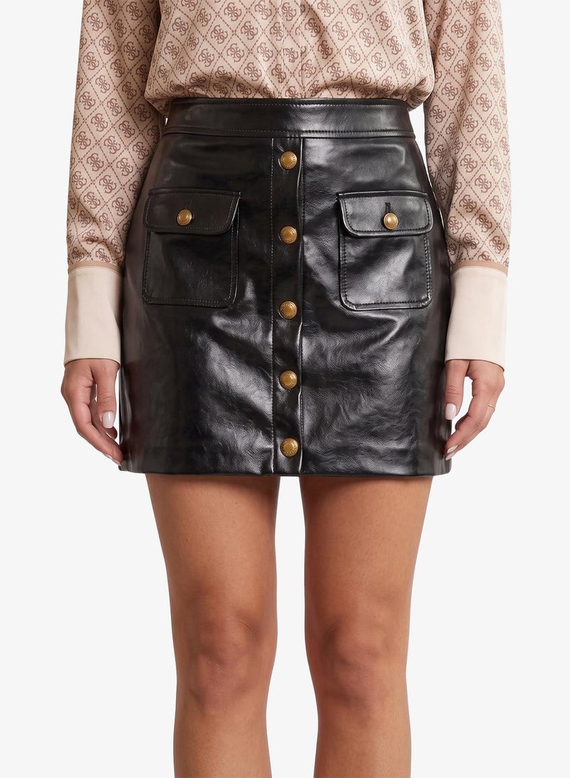 GUESS Blandine Buttoned Detail A-Line Mini Skirt - Image 3