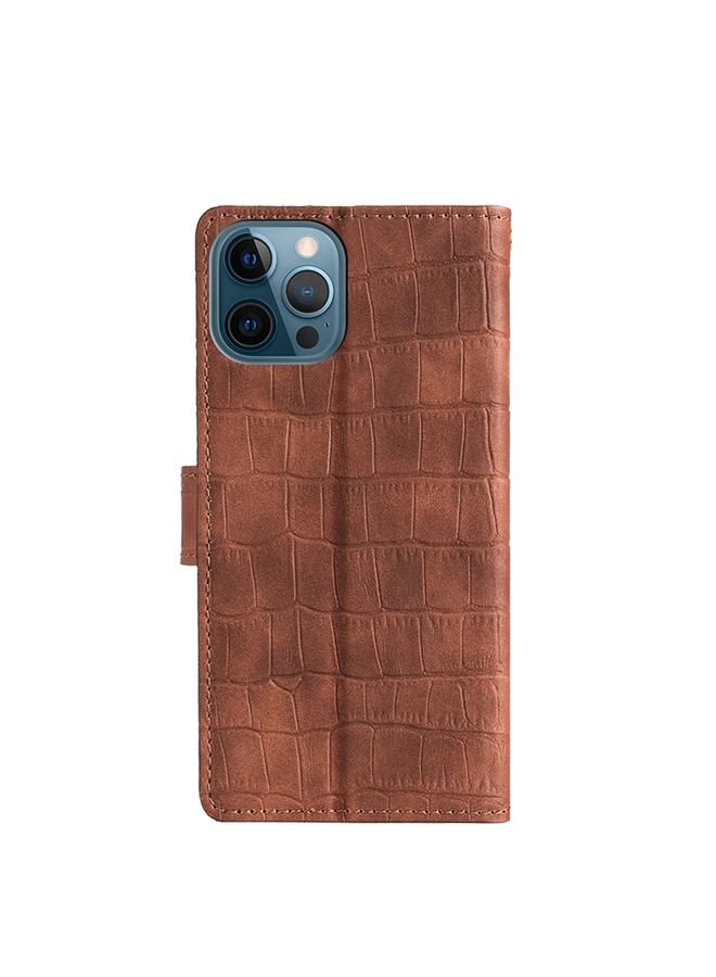 Zaboon Case For iPhone 13 Pro Skin Feel Crocodile Texture Magnetic Clasp Horizontal Flip PU Leather Case with Holder & Card Slots & Wallet - Image 3