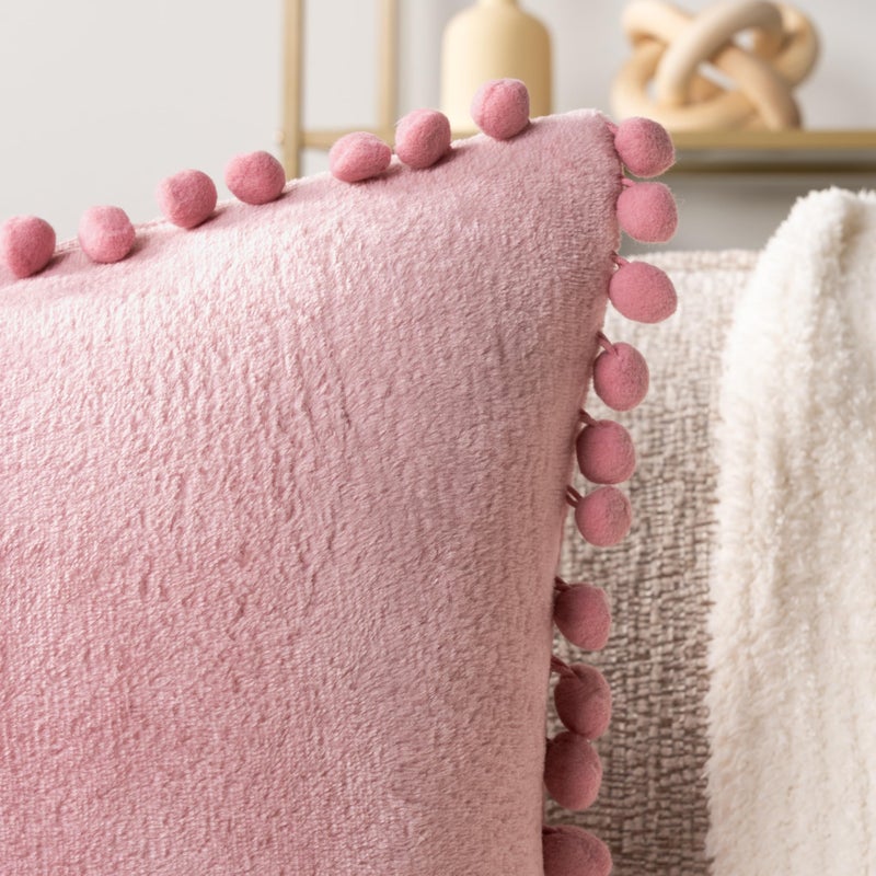 بافيلا بافيليا أغطية وسادة رمي وردية اللون مع POM POM 20x20 مجموعة من 2 حالات وسادة زخرفية لغرفة النوم وسادة رمي الجمالية الصغيرة مجموعة وسادة الفخمة الأوروبية للأريكة الأريكة للأريكة  - Image 3
