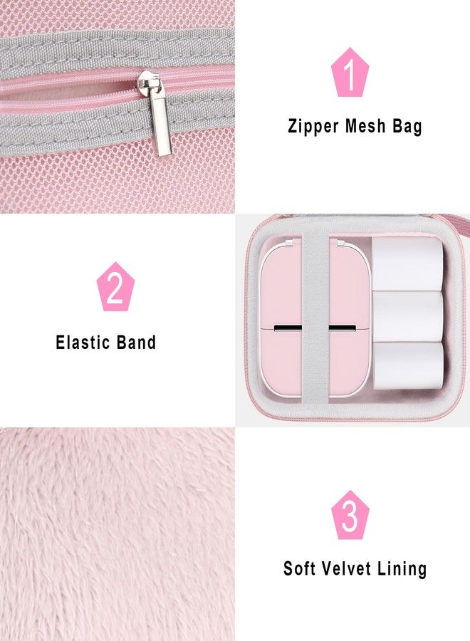 Canboc Carrying Case for Memoking/Ponek/Phomemo/Omezizy/Memoqueen T02 Mini Printer Sticker Printer, T02 Portable Thermal Printer Box for Thermal Paper, USB Cable, Pink (Case Only) - Image 5
