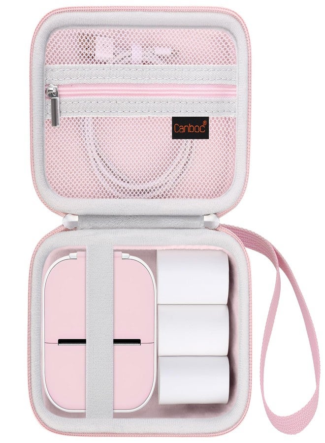 Canboc Carrying Case for Memoking/Ponek/Phomemo/Omezizy/Memoqueen T02 Mini Printer Sticker Printer, T02 Portable Thermal Printer Box for Thermal Paper, USB Cable, Pink (Case Only) - Image 1