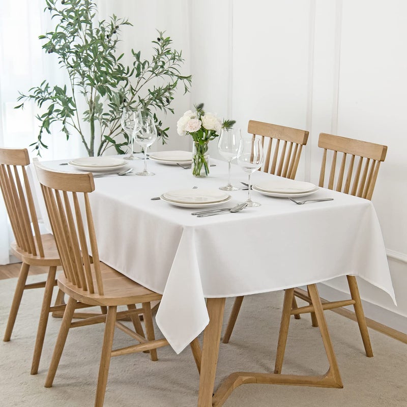 maxmill Faux Linen Textured Rectangle Tablecloth Water Resistant Wrinkle Free SpillProof Soft Table Cloth for Dining Room Decoration Banquet Parties Event Holiday Dinner 60 x 84 Inch White