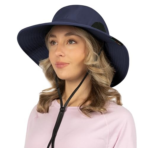 Suncube قبعة شمسية ذات حافة عريضة للرجال والنساء، قبعات صيد شمسية لحماية من الأشعة فوق البنفسجية، قبعة دلو للمشي للنساء، قبعة شاطئية صيفية، تخييم للجنسين UPF 50+ باللون navy - Image 1