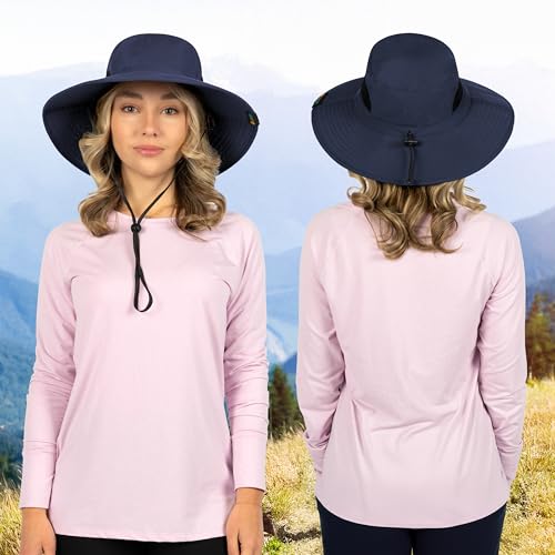 Suncube قبعة شمسية ذات حافة عريضة للرجال والنساء، قبعات صيد شمسية لحماية من الأشعة فوق البنفسجية، قبعة دلو للمشي للنساء، قبعة شاطئية صيفية، تخييم للجنسين UPF 50+ باللون navy - Image 3