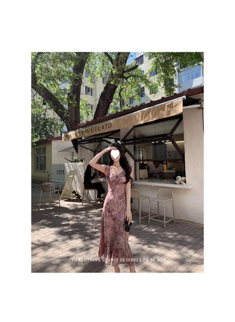 2024 Summer Slimming Butterfly Print Maxi Dress YY8065 picture color (double layer)