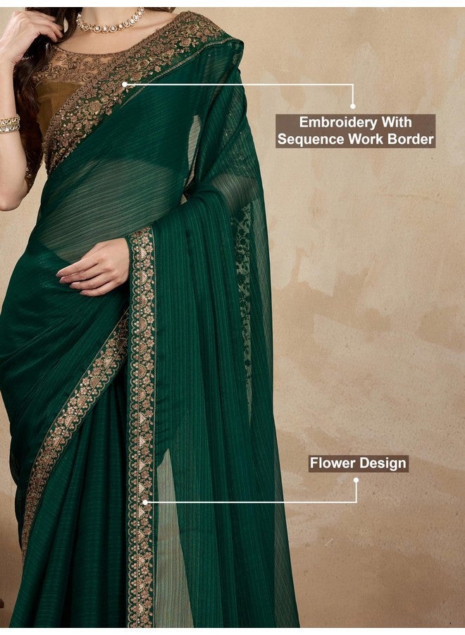 TRENDMALLS ساري شيفون مزين بحدود للنساء من تريندمولز مع قطعة بلوزة (K1105-أخضر) - Image 5
