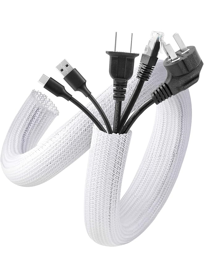 PROMASS Cable Sleeve Cover, 10ft - 1 inch Cord Management Wire Organizer Under Desk, Home Office Computer Wire Cover Hider Cord Protector, Protect Pet Cat Dog from Chewing, White - Image 1