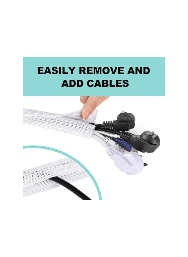 PROMASS Cable Sleeve Cover, 10ft - 1 inch Cord Management Wire Organizer Under Desk, Home Office Computer Wire Cover Hider Cord Protector, Protect Pet Cat Dog from Chewing, White - Image 5