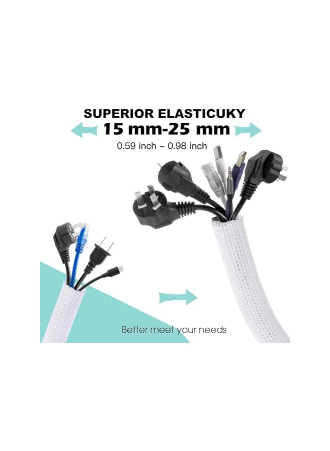 PROMASS Cable Sleeve Cover, 10ft - 1 inch Cord Management Wire Organizer Under Desk, Home Office Computer Wire Cover Hider Cord Protector, Protect Pet Cat Dog from Chewing, White - Image 2